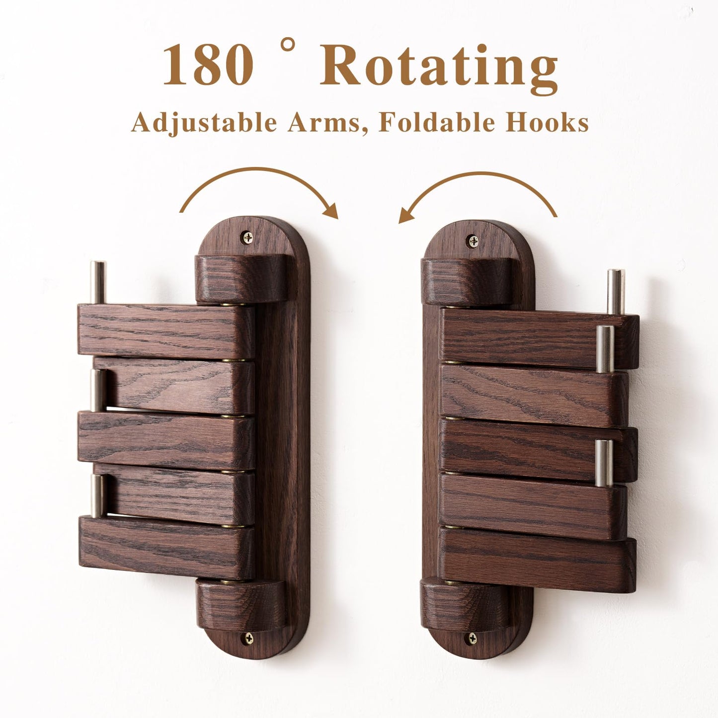 TREOAKWIS Walnut Wood Coat Hooks, Coat Rack Wall Mount Swivel & Heavy Duty Wall Hooks for Bedroom, Entryway, Living Room, Bathroom,Office, Classroom