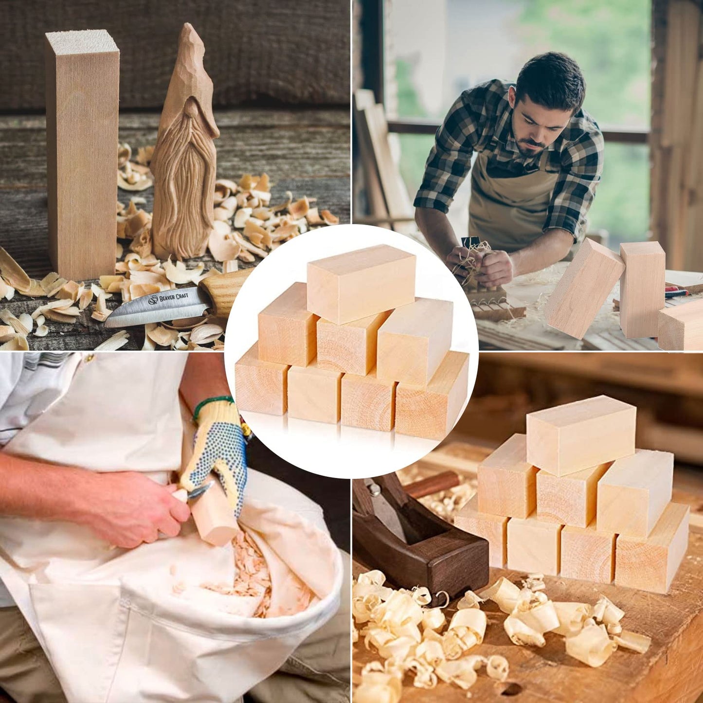 ACXFOND 10 Pack Basswood Carving Blocks, 4x2x2 inch Unfinished Bass Wood Blocks for Wood Carving, Arts, Crafts, Class, Christmas DIY Supplies