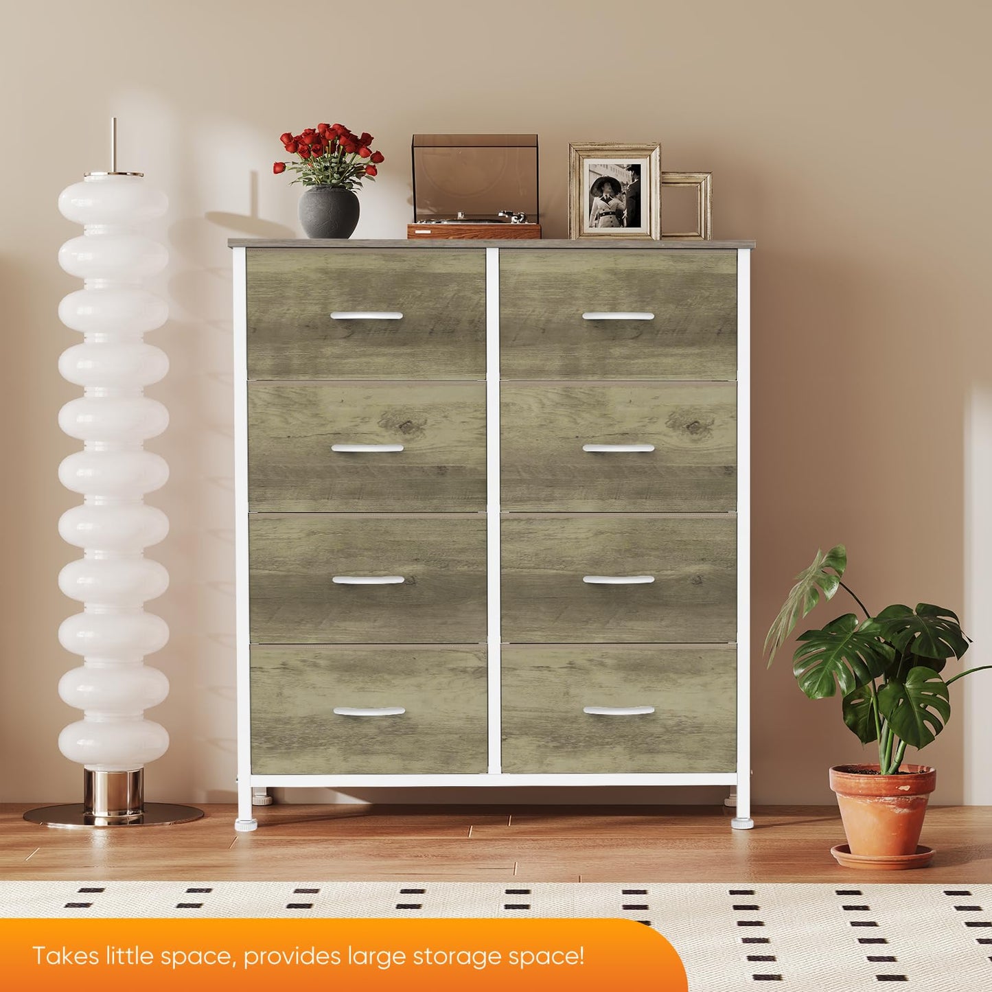 Sweetcrispy 8 Drawer Dresser for Bedroom, Large Fabric Storage Tower