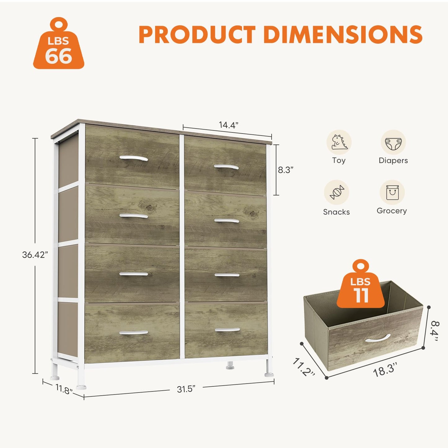 Sweetcrispy 8 Drawer Dresser for Bedroom, Large Fabric Storage Tower