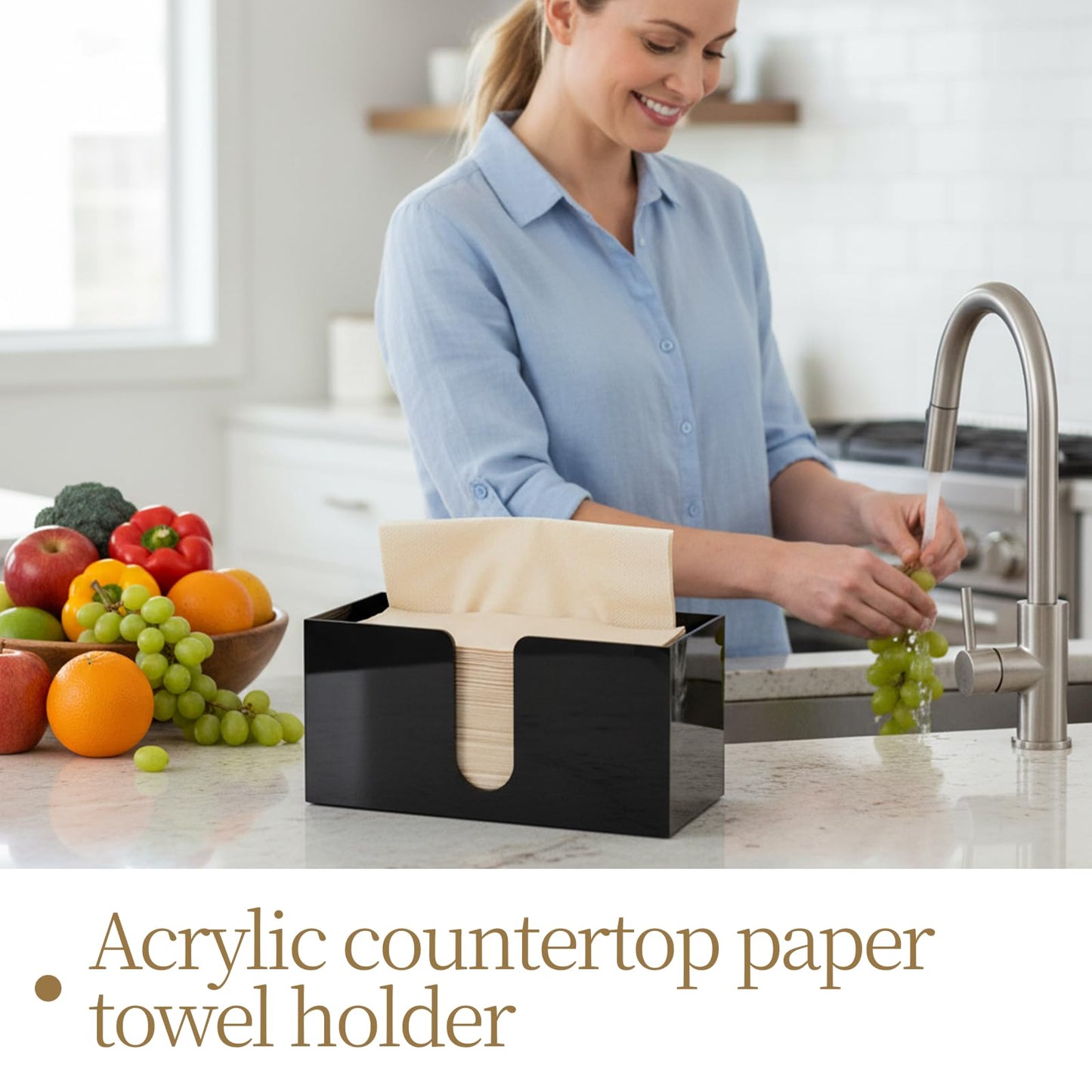 IMengjbang 2 Pack Paper Towel Holder Countertop, Black Napkin Holder for Kitchen Countertop Multifold Z-fold C-fold Trifold Paper Hand Towel Dispenser for Bathroom Toilet