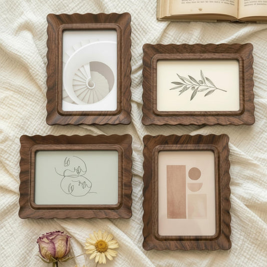 Novabright 4 Pcs 4 x 6 Inch Wood Scalloped Petal Picture Frame Vintage Photo Frame with Real Glass for Tabletop and Wall Display Home Decor Photo Gallery Family Friend Wedding Graduation Gift