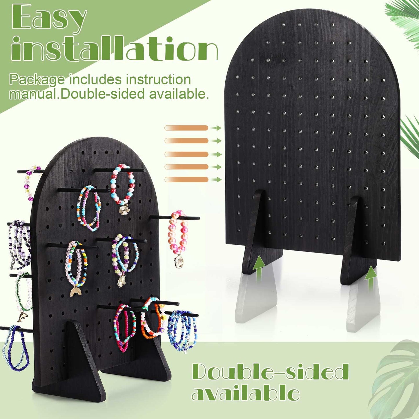 Colingmill 2 Sets Keychain Display Stand Wooden Pegboard Display Stand with 25 Pcs Dowel Rods Oval Bracelet Organizer Holder for Jewelry, Craft Shows, Necklace, Selling, 15.75" x 11.81" (Black)