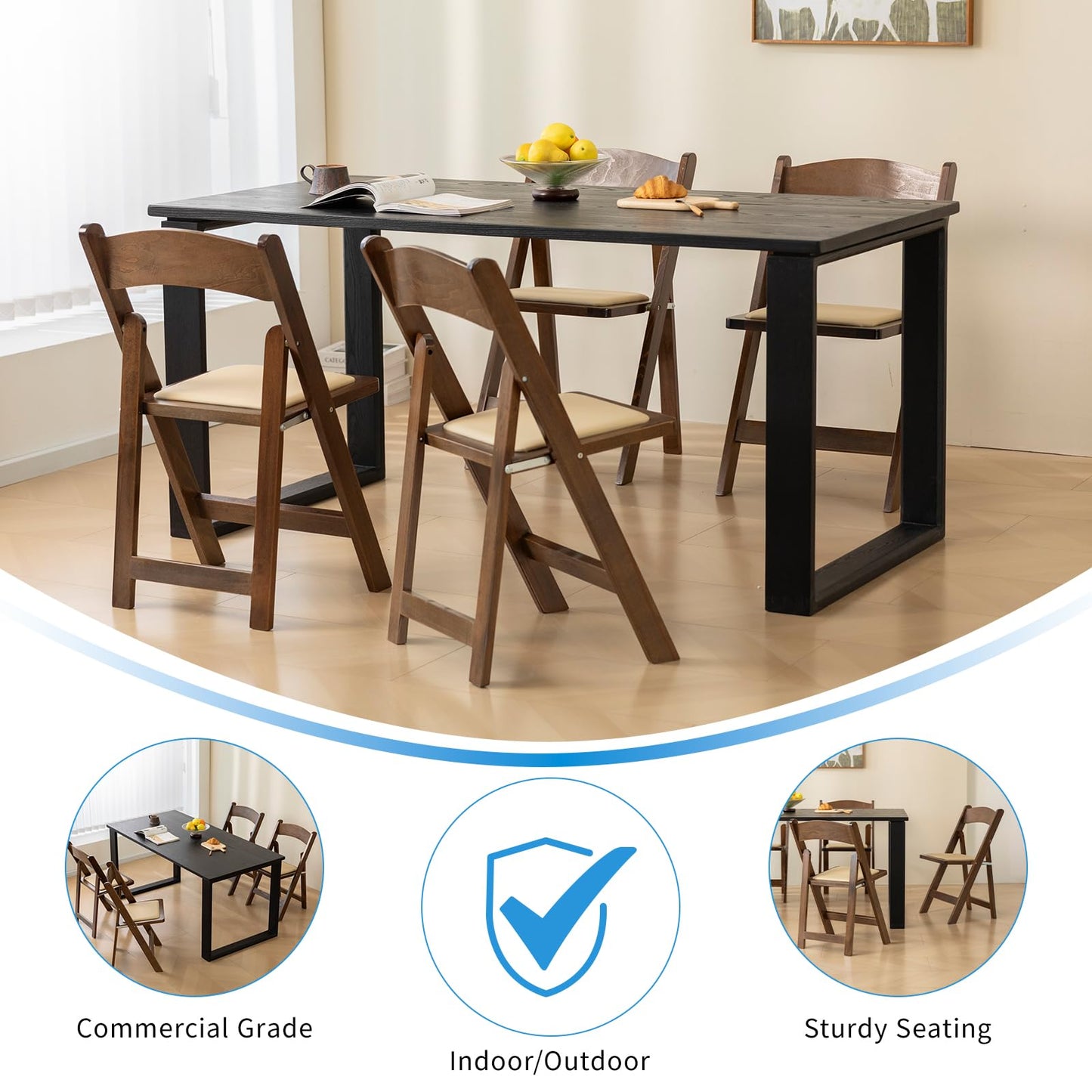 GTNSAFP Wooden Folding Chair with Soft Cushion, Simple and Stylish, Comfortable and Durable, Suitable for Weddings, banquets and Events, no Assembly Required, Classic-Fruitwood, Set of 4
