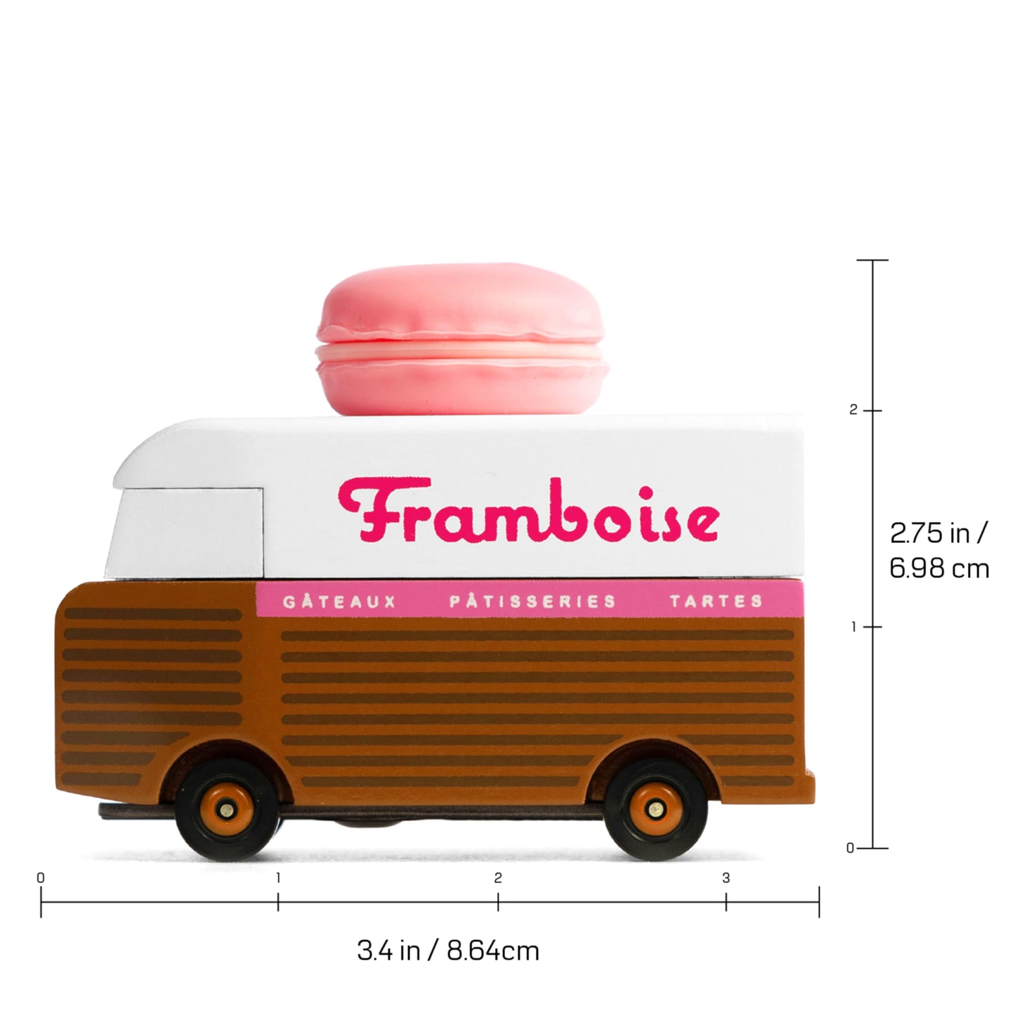 CANDYCAR® Wooden Food Truck Collection - Framboise Macaron Van, Premium Handcrafted Beech Wood Toy Car