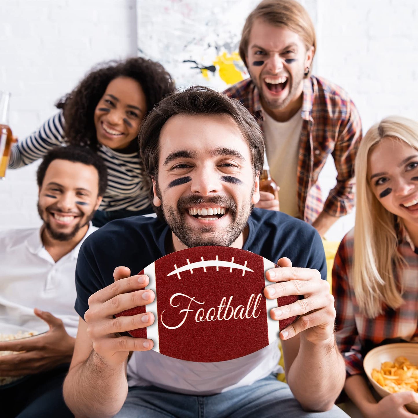 Sawysine 10 Pcs Football Tiered Tray Decor Farmhouse Football Decor Wooden Rustic Football Game Sign Go Fight Win Helmet Blocks Football Tray Decor for Football Season Table Party(Classic Style)