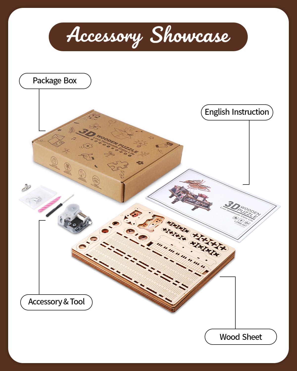 Rnfinewow 3D Puzzles for Adults, 3D Piano Puzzle Model Kit, Wooden Piano Puzzles for Adults Home Desk Decor DIY Crafts Wooden Music Box Puzzle Gifts for Men Women Hobbies for Holiday Birthday