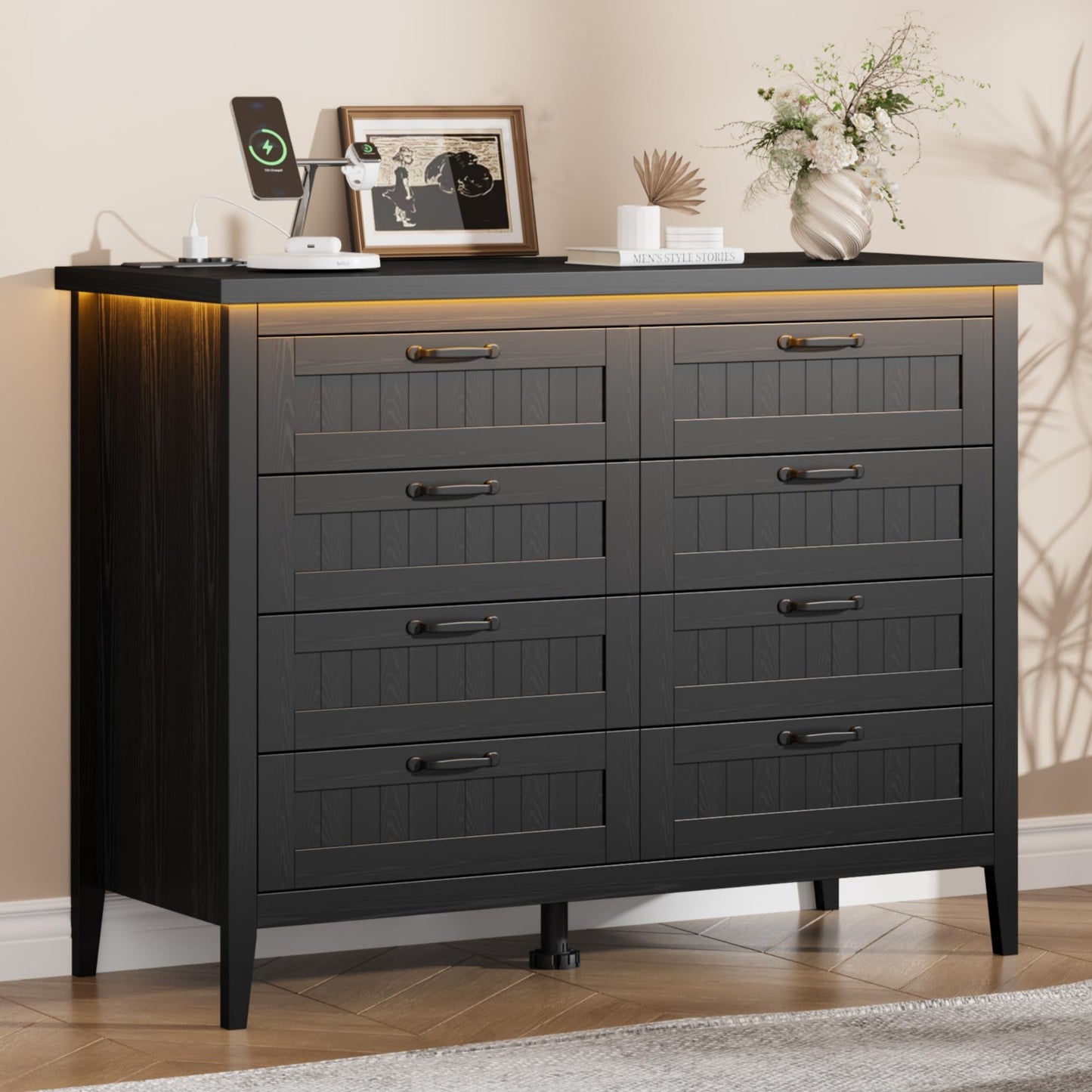 IDEALHOUSE 8 Drawer Dresser with Charging Station & LED Lights