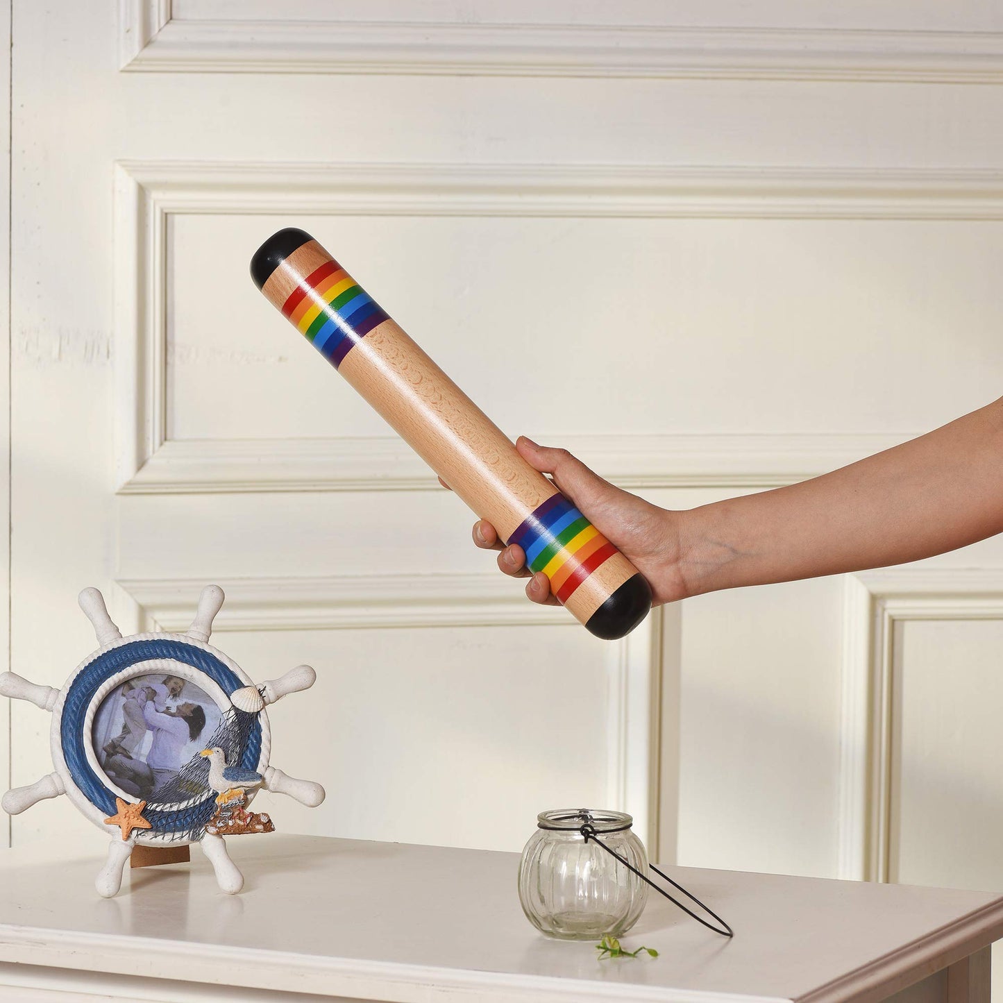 TDOCK 13.8 Inch Rain Stick, Wooden Rain Maker Rattle Shaker Rainfall Tube, Musical Sensory Auditory Development Instrument for Babies, Toddlers and Kids