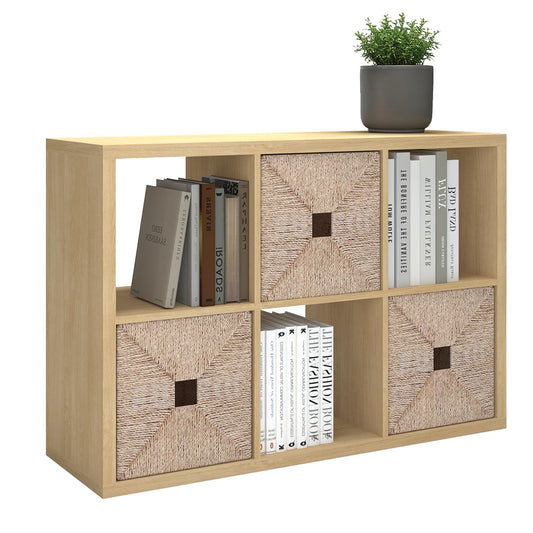 CTESNE【2026 Wooden Thick Frame 6 Cube Storage Organizer Shelf with Anti-Tipping Kits + Reversible Open Back Bookcase, Horizontal and Vertical Dual-use（Oak Color,11inch）