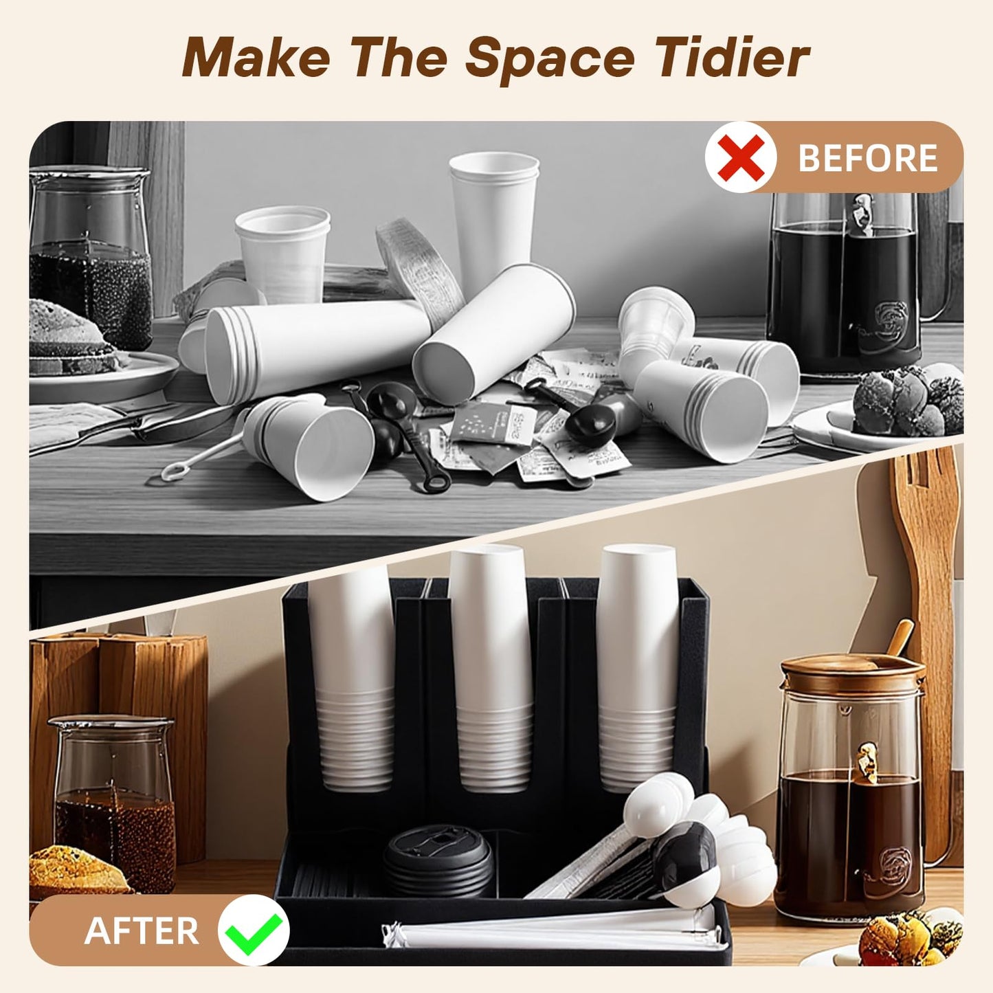 WELKOR Cup and Lid Holder,Coffee Station Organizer,for Countertop Sugar Packets, Tea Bags, Cup and Lid