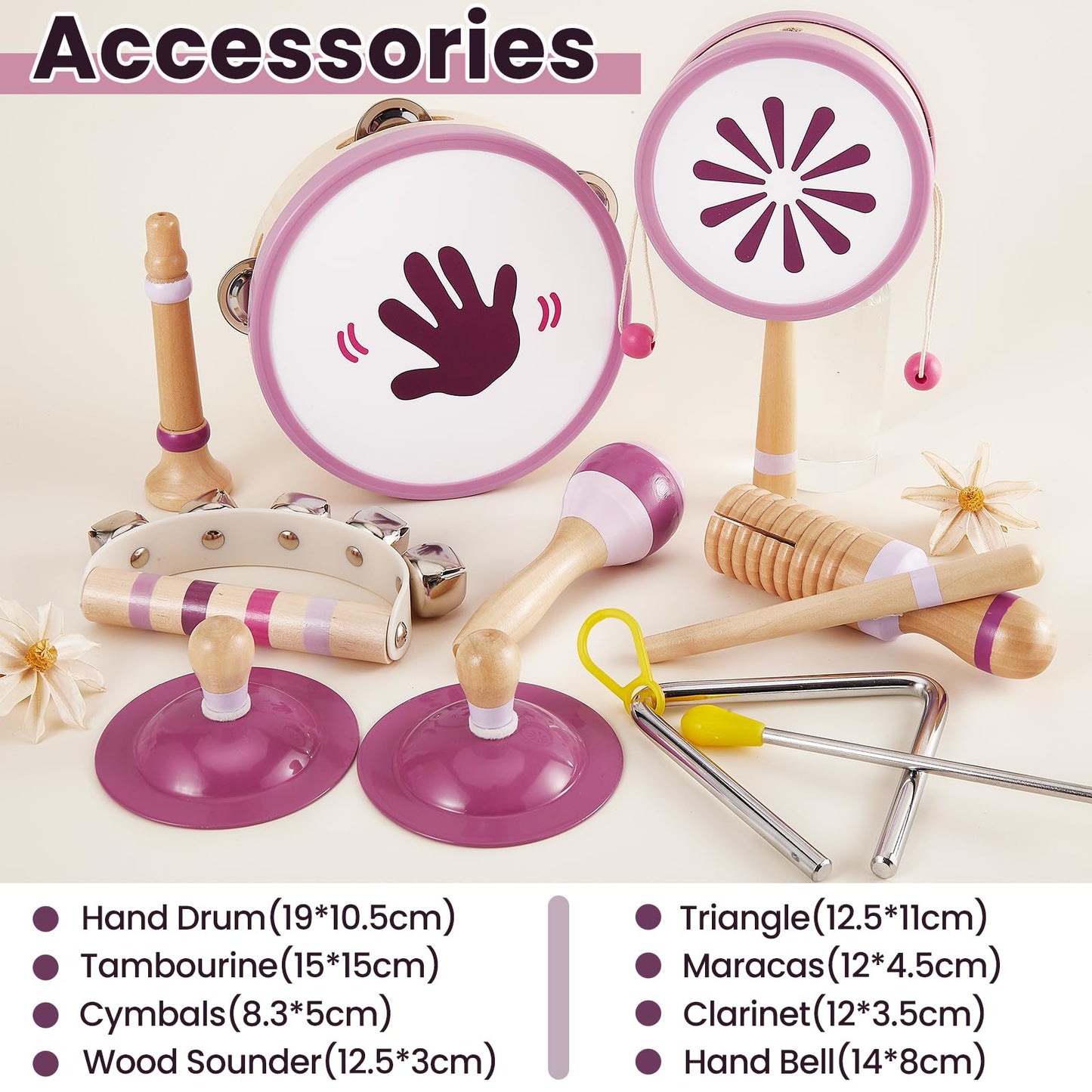 BUYGER Wooden Musical Instruments for Toddler 1-3, Baby Montessori Percussion Instruments Toys Music Educational Birthday Gifts for Ages 1 2 3 4 5+ Years Old Preschool Kids Boys Girls