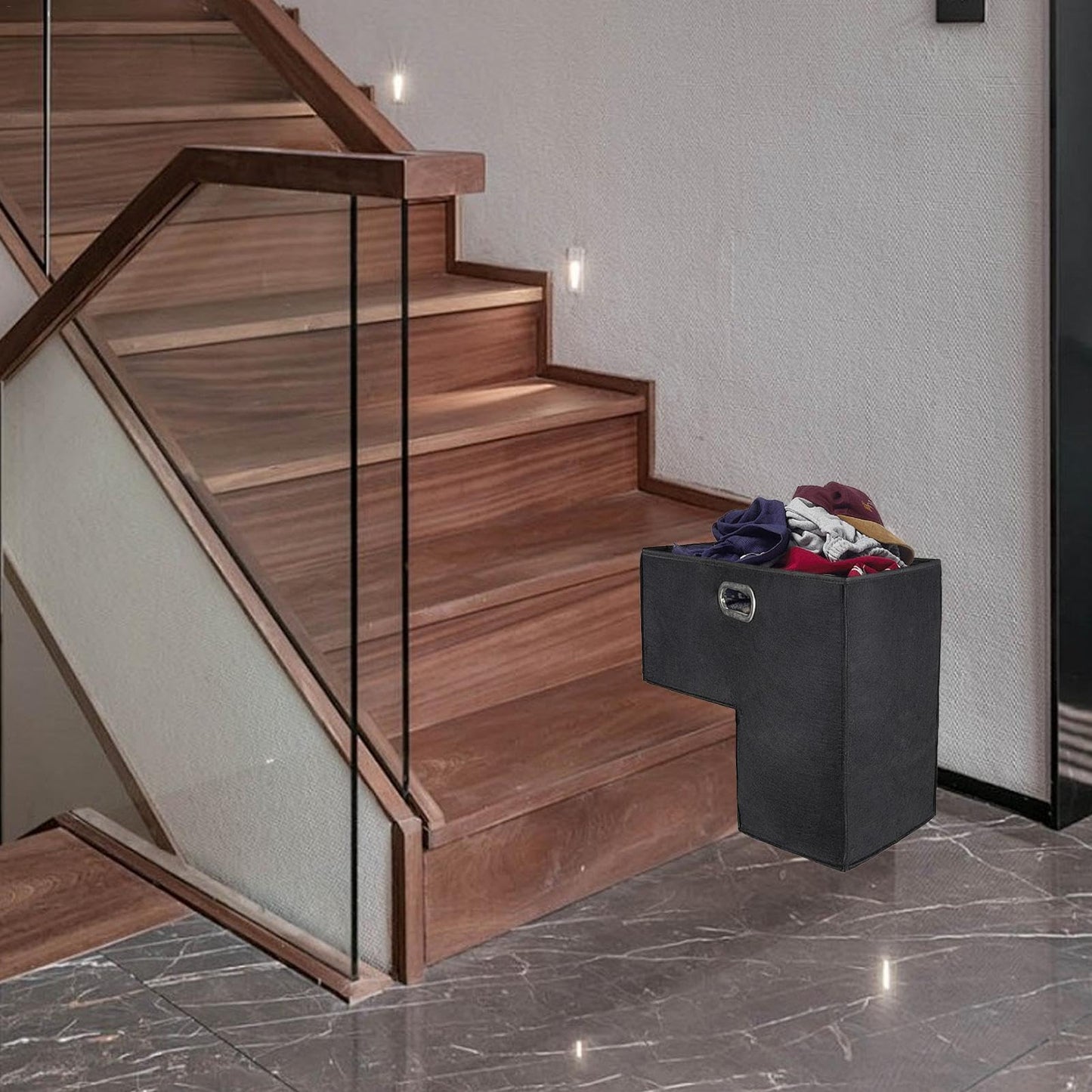 Stair Step Basket - Stair Storage Organizer, Space Saving Stair Step Storage | Laundry L Shaped Organizer Basket, Multipurpose Stair Storage Basket For Blankets Clothes Books Socks Toys