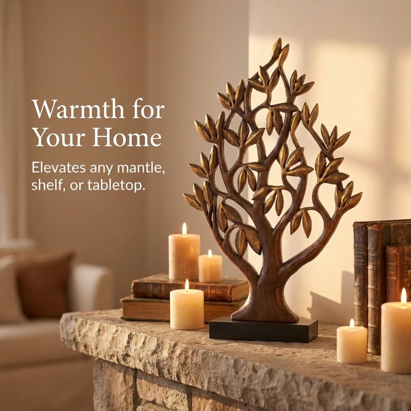 Decozen Gift for Mom, Wooden Tree of Life Sculpture, Birthday, Home Decor, Office, Living Room, Shelf, Fireplace, Farmhouse, Tabletop, Boho and Mantle Decor, Christmas Décorations, Mothers Day Gifts