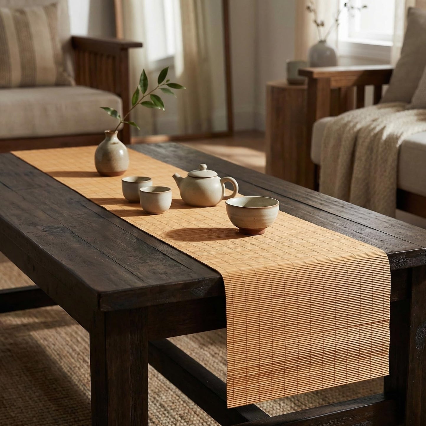 ULTECHNOVO Natural Bamboo Table Runner Cuttable Dining Mat Heat Resistant Bamboo Placemat Roll for Kitchen Table Decoration Tea Ceremony