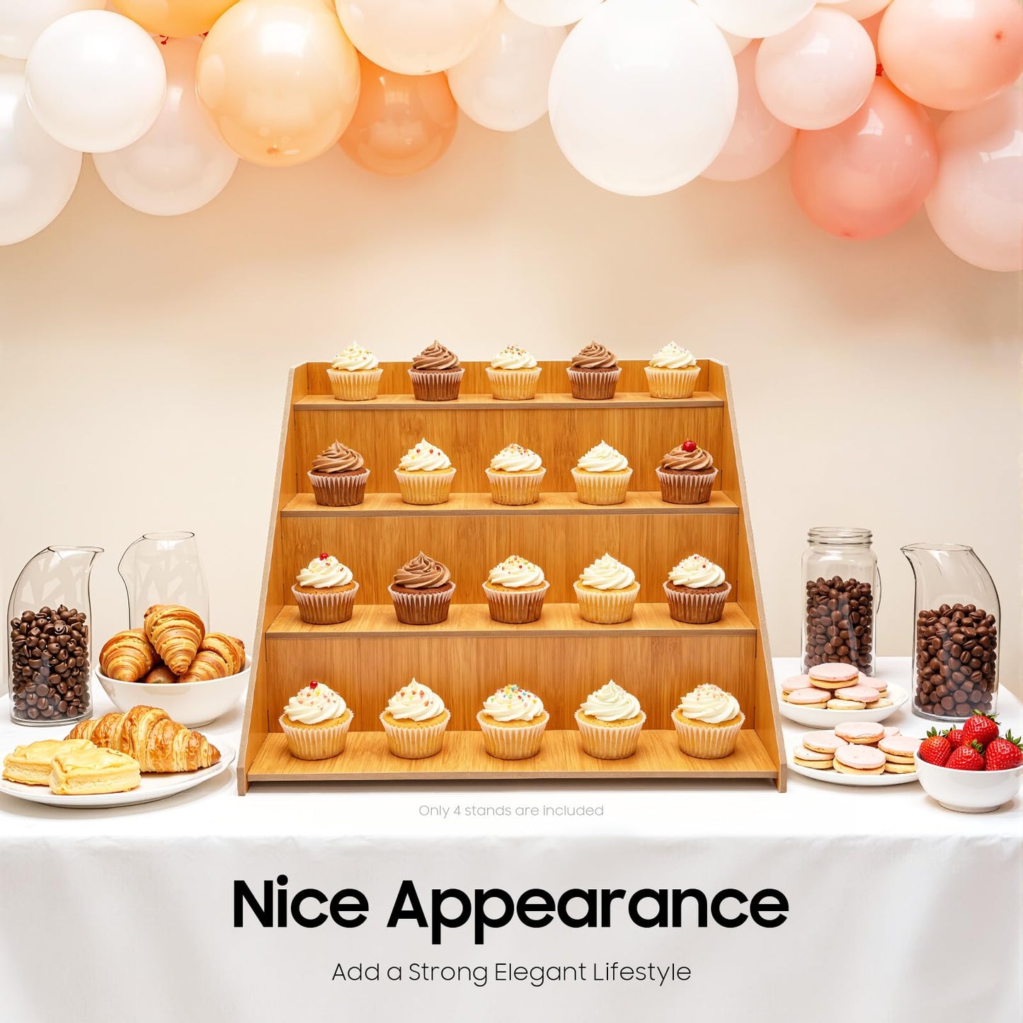 YUASDUU 4PCS Retail Display Rack, 4-tier Wooden Farmers Market Display Rack Cupcake Tabletop Display Stand Rustic Craft Fair Display Riser Portable Riser for Vendor Candle Cupcakes Jewelry Tumblers