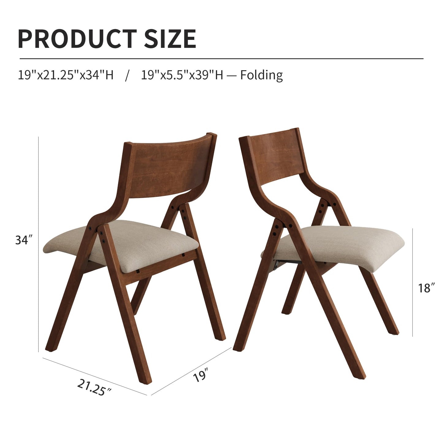 FAVSH Folding Dining Chairs Set of 2, Upholstered Kitchen Chair with Padded Seat & Wood Backrest, Modern Side-Chair with Wood Legs for Home Office Living Room,No Assembly Needed,Walnut