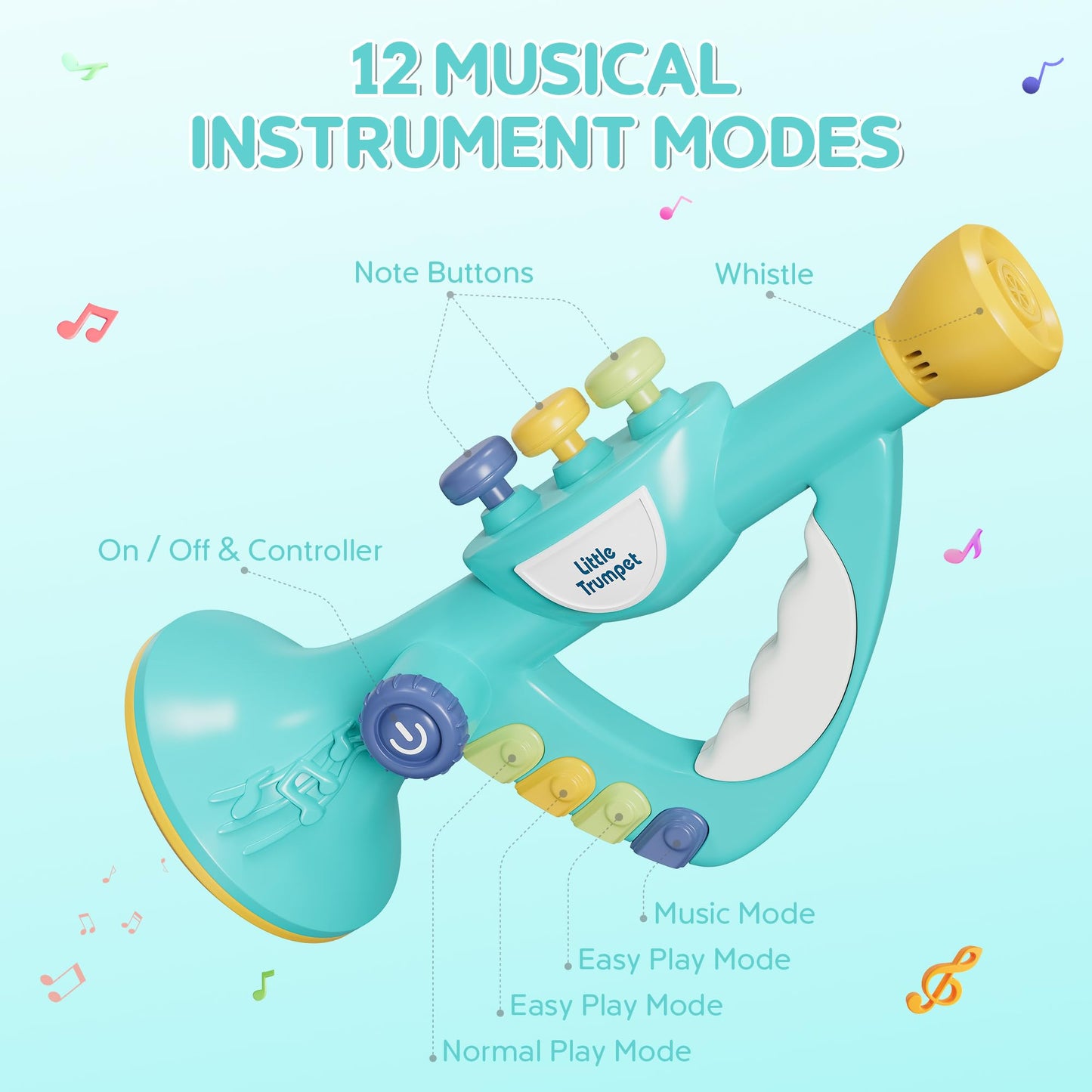 DOLPH HUG Toddler Montessori Musical Instruments Set — Trumpet & Guitar Toy for Kids Ages 2–5 | Preschool Learning, Sensory & Creative Play | Birthday Gift for Boys & Girls Blue