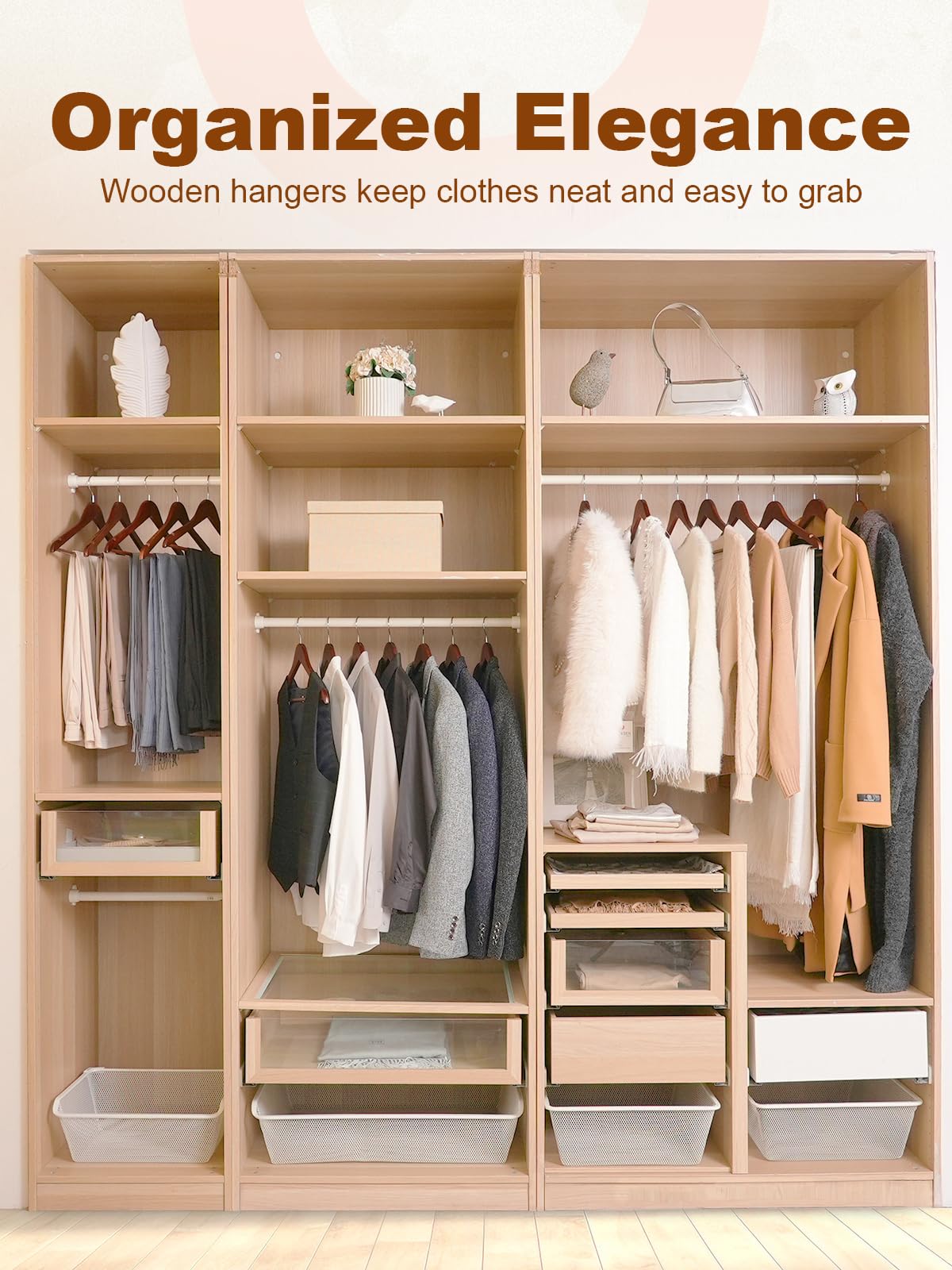 HOUSE DAY Cherry Wooden Hangers 30 Pack, Solid Wood Hanger with Non Slip Pant Bar, Heavy Duty Wooden Coat Hanger for Closet, Smooth Finish Wood Clothes Hangers for Shirts, Suits, Jackets, Dress