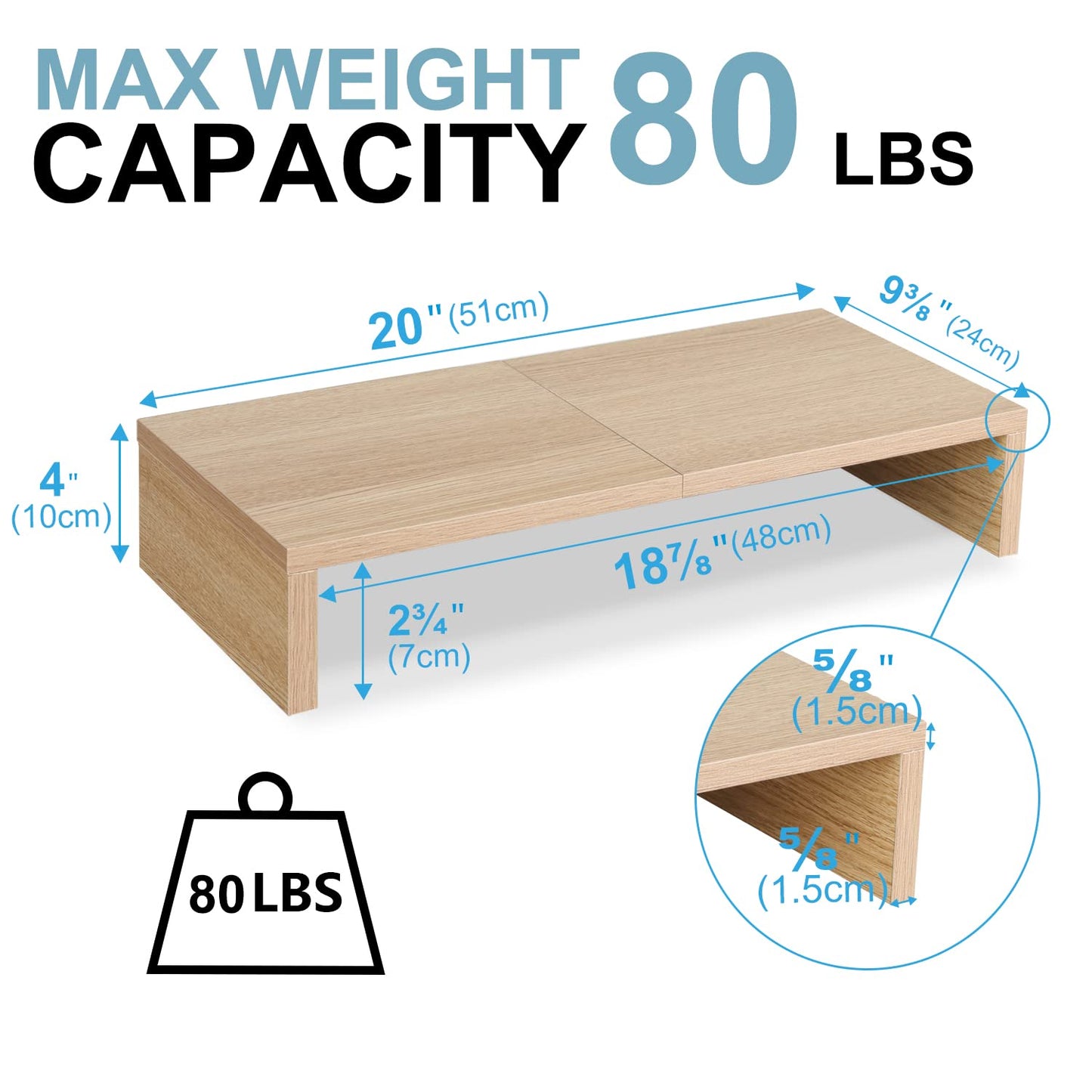 TEAMIX 20 inch + 14.2 inch Maple Monitor Stand Riser, Wood Monitor Stand for Desk TV/Screen/PC/Printer/Laptop Riser, Computer Stand with Keyboard Organizer, Desktop Shelf, Monitor Riser .
