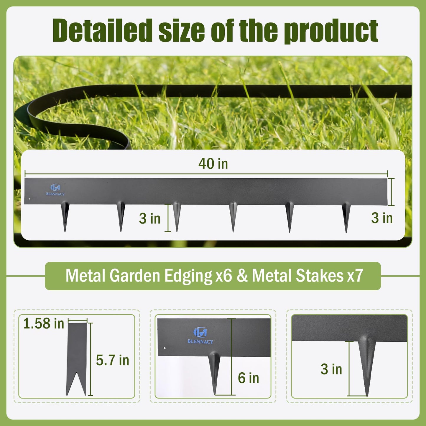 20ft.Metal Landscape Edging 6 Pack 6 inch,Steel Garden Edging with a Pair of Gloves and 7 Stakes, Galvanized Steel Landscape Edging for Fence, Yard Pathway, Flower Beds (40" L x 6" H Each, Black)