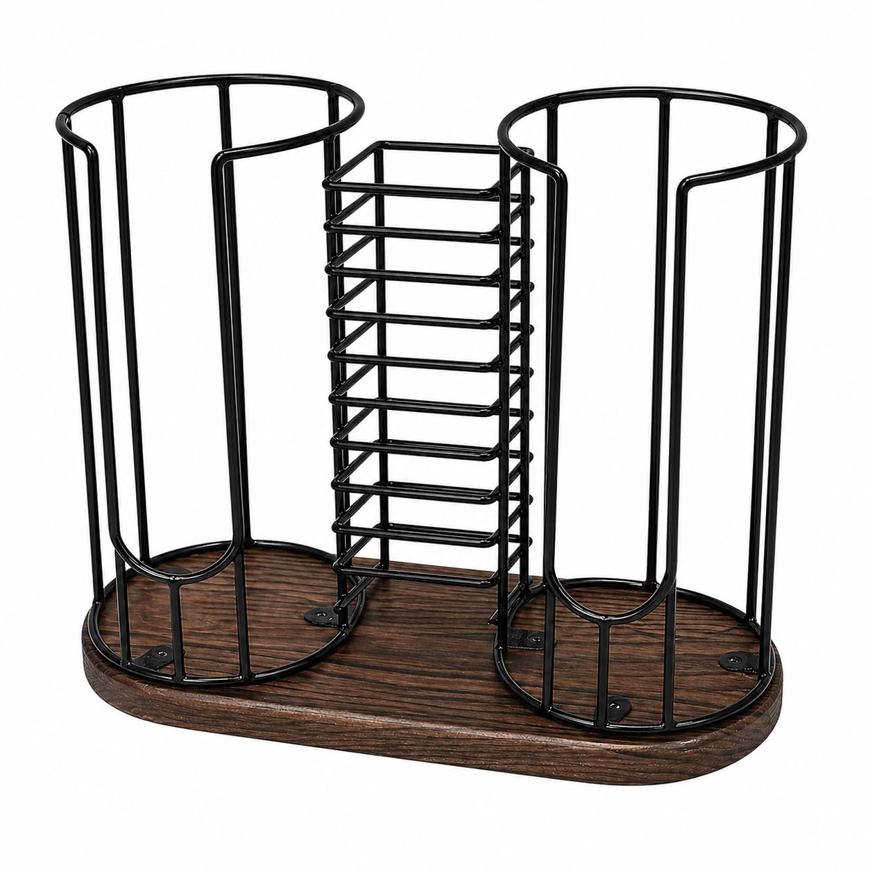 3-Compartment Coffee Cup Dispenser, Countertop Organizer Rack with Wooden Base for Disposable Cup, Lid, Straw, Tea Bag, Stirrer, Suitable for Kitchen, Bar, Restaurant, Office and Retail Space Use