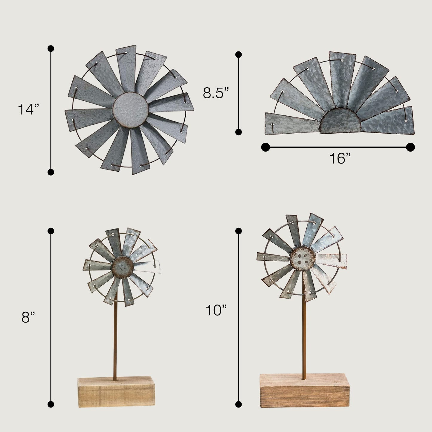 CWI Gifts Simple Windmill Table Sitter - 10 inch Galvanized Metal Windmill - Farmhouse Tabletop Decor