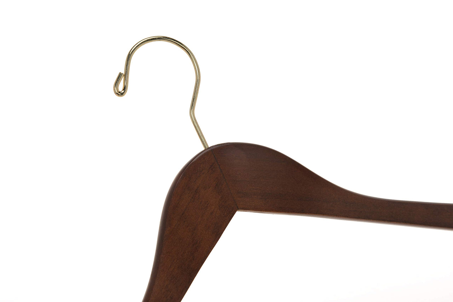 Quality Semi Curved Wooden Suit Hangers, 10-Pack Smooth Finish Solid Wood Coat Hanger with Swivel Hook, Jacket, Pant, Dress Clothes Hangers (Walnut - Gold Hook, 10)