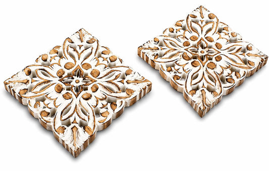 Handmade Wooden Trivet For Hot Dishes Plates & Pots Holder Hot Pad For Kitchen & Dining Table Decor Cookware Heat Resistant Rustic Decorative Carvings 8 Inches Home & Dining Table Essentials(Set of 2)