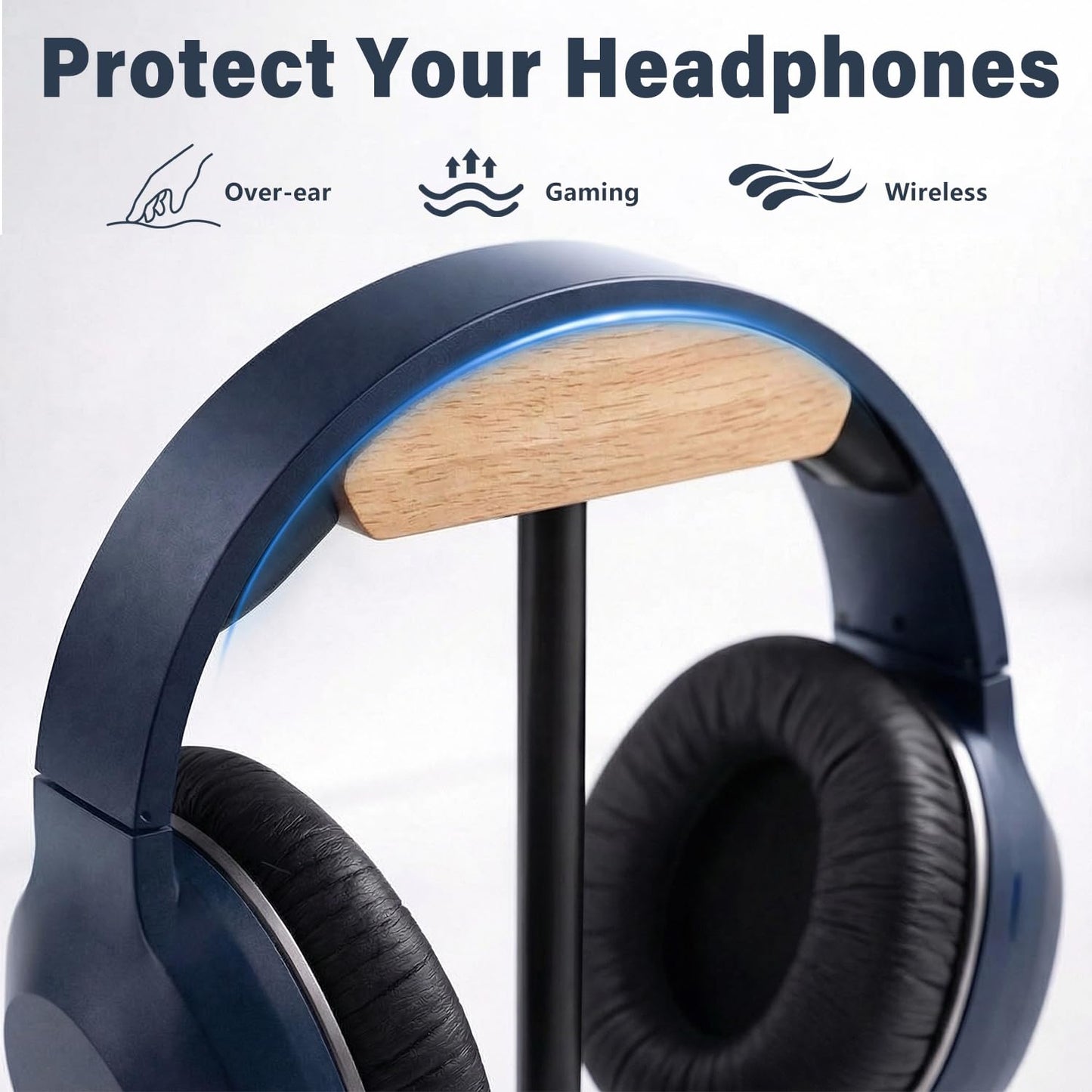 MTKITDER Wood & Metal Headphone Stand, Desktop Headset Holder with Stable Non-Slip Bamboo Base, Universal Headphone Hanger for Gaming Headsets, Office Desk, Home, Gift