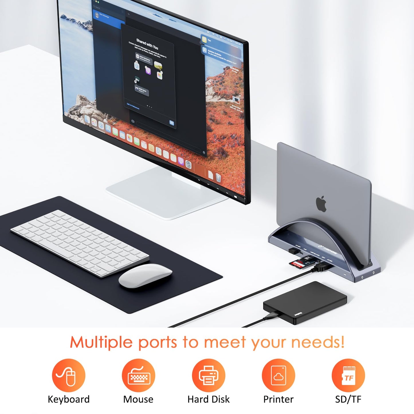 TobenONE MacBook Docking Station Dual 4K Monitor for M1-M5 Pro/Max, 13-in-2 USB C Docking Station with 100W Power Adapter, Laptop Dock Stand with 2 HDMI, VGA, 5 USB, PD 3.0, RJ45, SD/Micro SD, Audio
