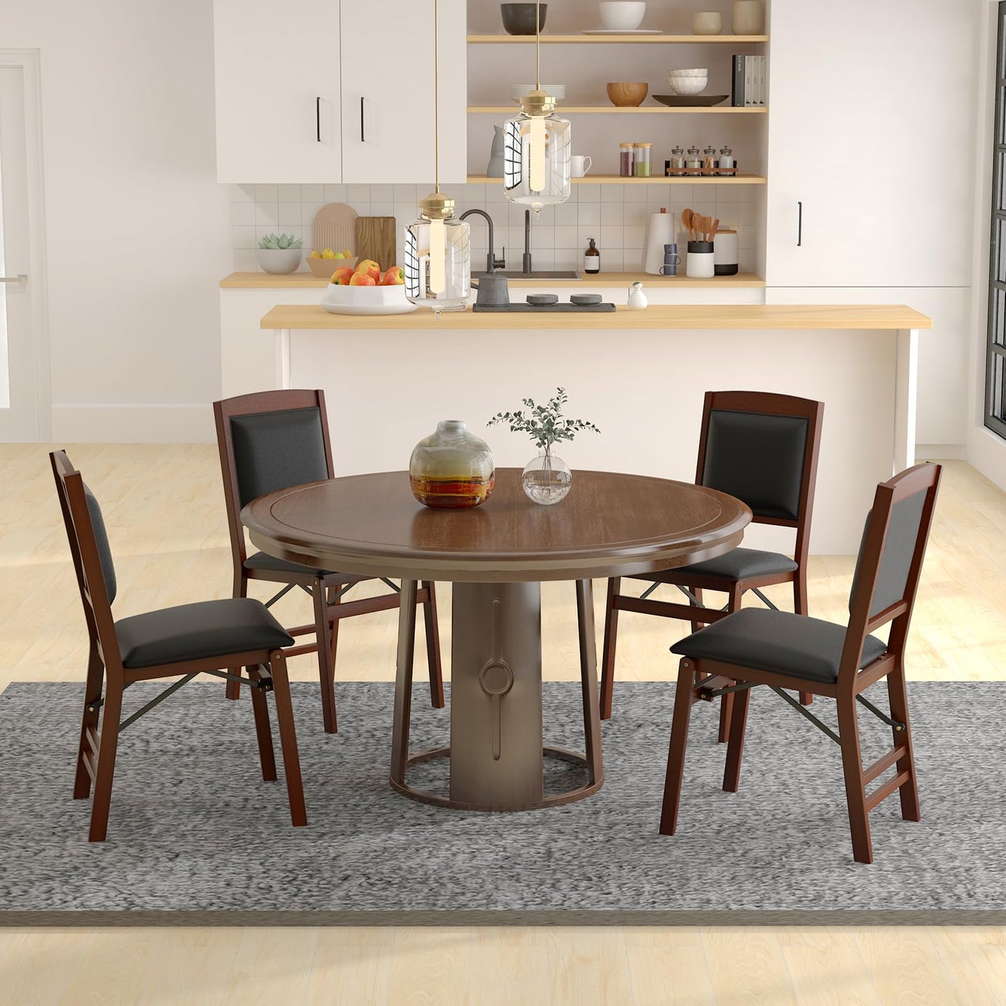 COSTWAY Folding Dining Chairs Set of 2, Wooden Kitchen Side Chairs w/Padded Seat, Solid Wood Frame, 400 LBS Load Bearing, No Assembly Needed, Vintage Foldable Chairs for Dining Room, Living Room