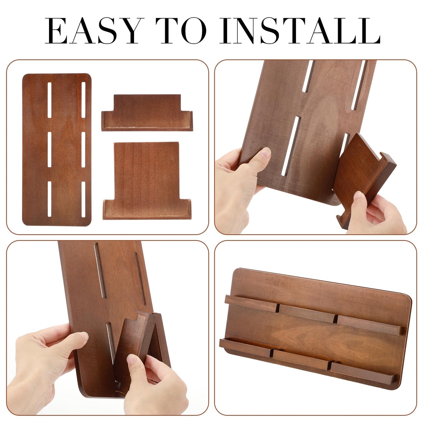 Leinuosen 2 Tie Wood Business Card Holder for Desk 6 Slot Wooden Business Card Display Stand Multiple 2 Tie Detachable Organizer for Desktop Office Home Exhibition Meeting (13 x 6.3 Inch)