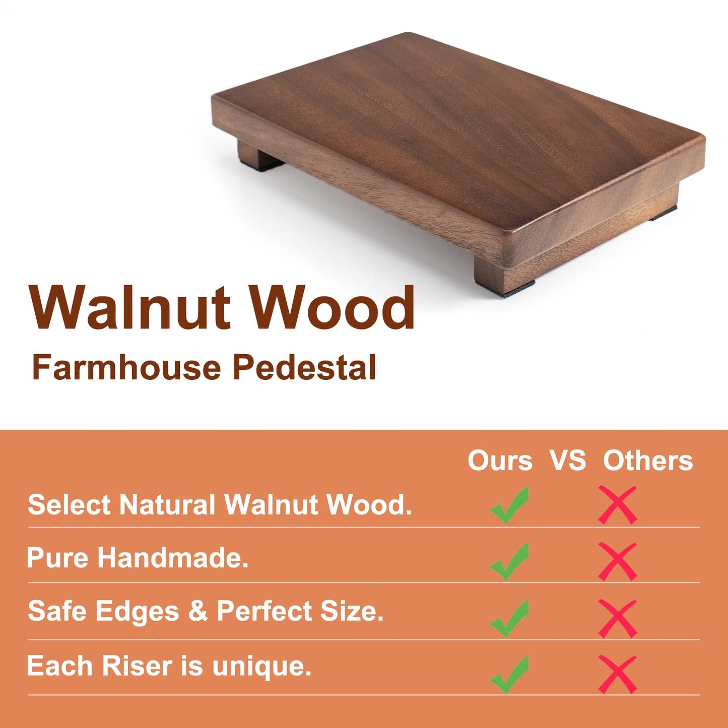 kulusion Walnut Wood Pedestal Stand, Wooden Soap Tray Farmhouse Decor Wood Riser Display for Bottle Plant Makeup Tissues Candles Towels Jewelry (Medium, 9 x 5.9 x1.57Inch)