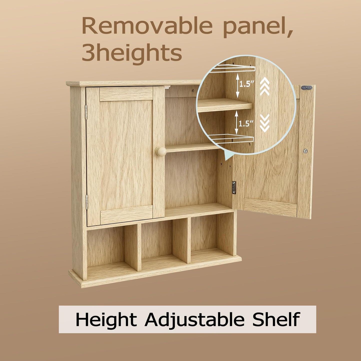 TaoHFE Natural Wooden Color Bathroom Wall Cabinet with 2 Door Adjustable Shelves,Over The Toilet Storage Wall Mounted Medicine Cabinets for Bathroom Laundry Room Kitchen