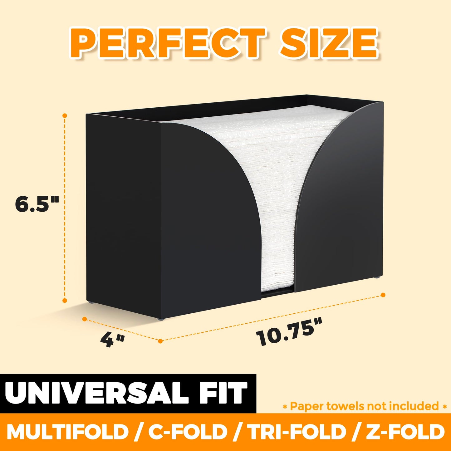 Storage Standard Multifold Paper Towel Dispenser Countertop - Matte Black Paper Towel Holder Bathroom, Durable Acrylic Napkin Holder for Bathroom, Kitchen, Office & Restaurant, 10.75 x 6.5 x 4 Inches