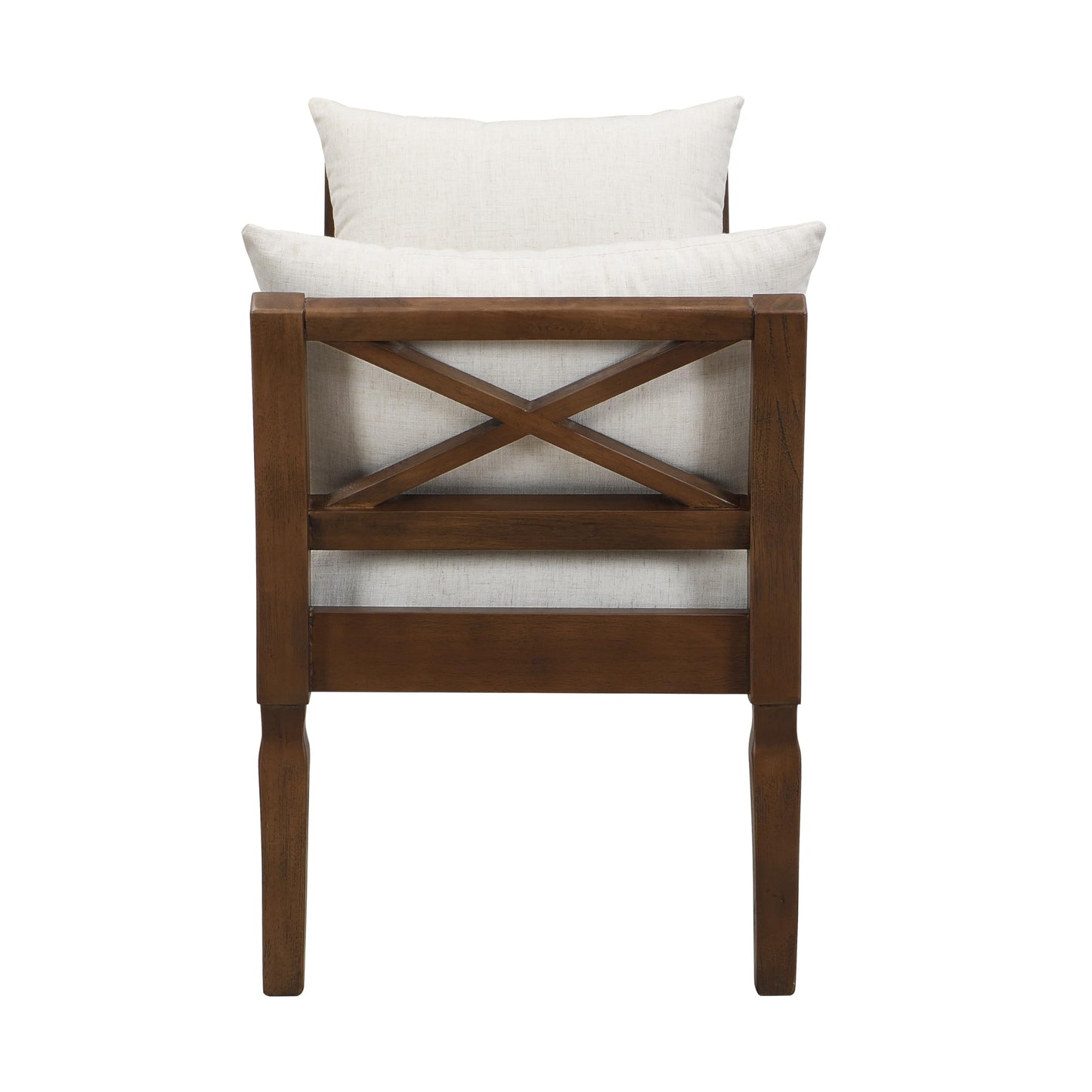 Christopher Knight Home Viko Farmhouse Wooden Living Room Ottoman Bench with Cross-back Detail, Upholstered End of Bed Ottoman with Armrest, Long Entryway Bench, Long Seating for Bedroom, Beige+Walnut