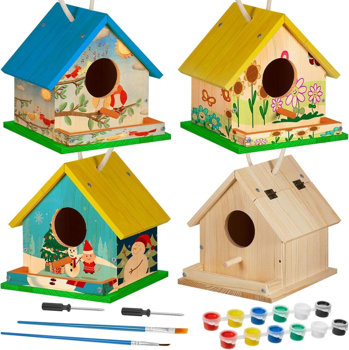 Liliful 36 Sets Wooden DIY Birdhouse Kit, Unfinished Bird Houses with Paints and Paintbrushes, Bird Feeder Craft Arts for Kids Ages 4-8, 8-12, Classroom Activity and Adults Wooden Craft Gifts