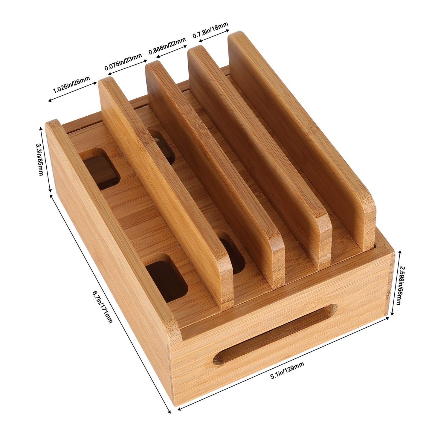 Bamboo Wood Multi-Device Desktop Dock Station Charger Holder Charging Cradle Charge Stand Compatible for iPhone 16 15 14 13 12 11 Pro Max XS XR X iPad 3 4 Mini Pro Air Samsung Huawei Smartphones