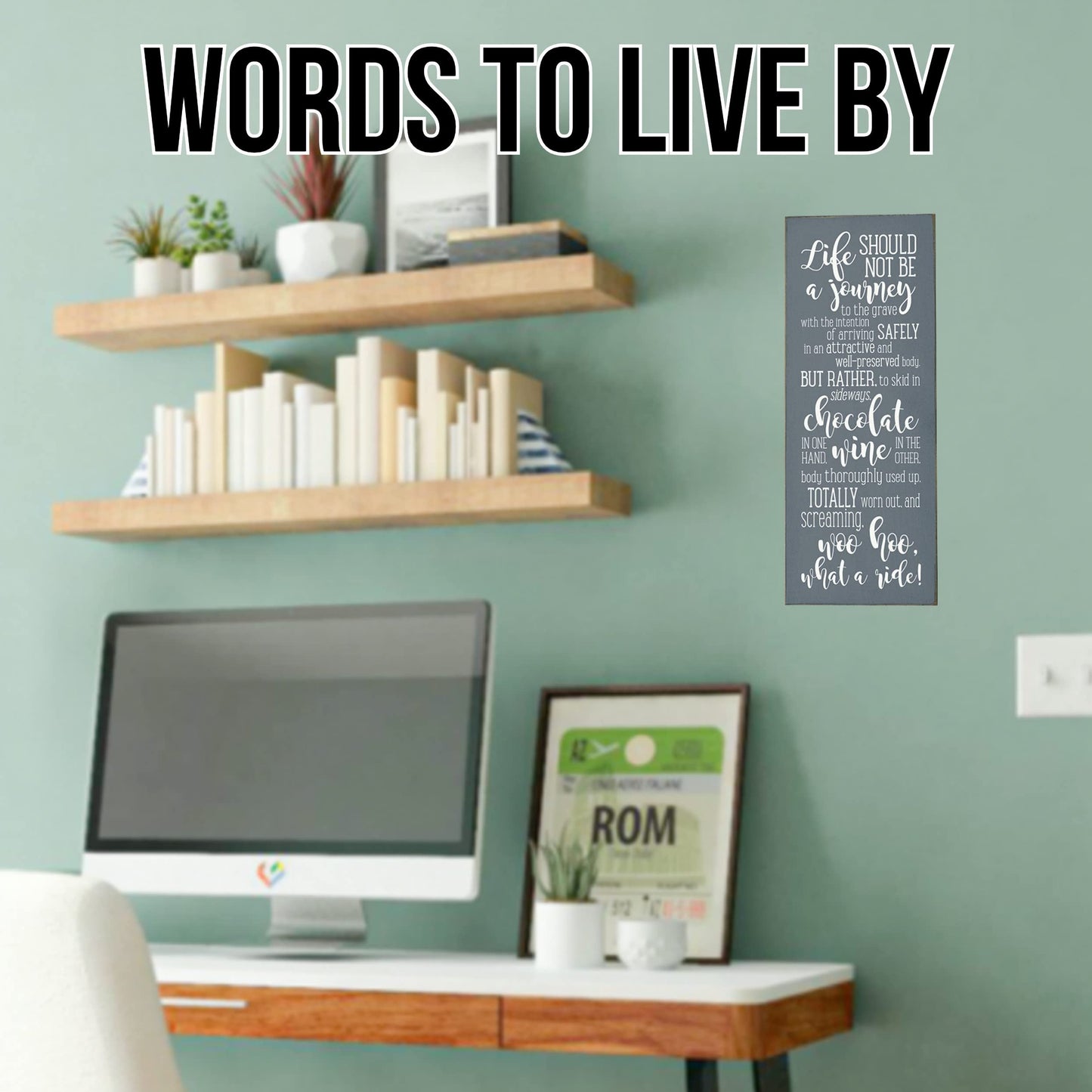 “Life… At the End, Scream Woo-hoo, What a Ride” - Rustic Wooden Sign Made from Solid Knotty Pine & Distressed Wood - Sentimental Wall Decor for Home Office Den Great Graduation Gift 7x18