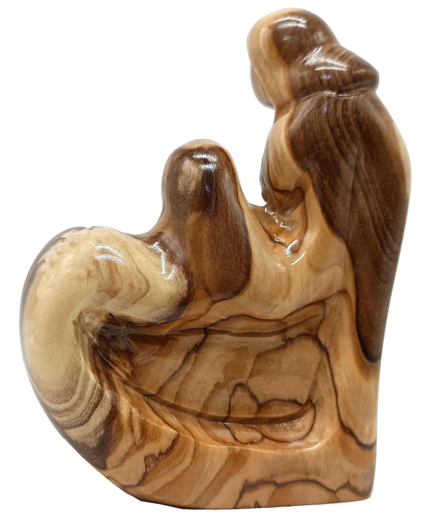 Zuluf Olive Wood Holy Family Nativity 4.4” – Hand Carved Joseph Mary Baby Jesus Figurine, Bethlehem Holy Land Wood Sculpture, Modern Family Statue, Rustic Home Decor Gift