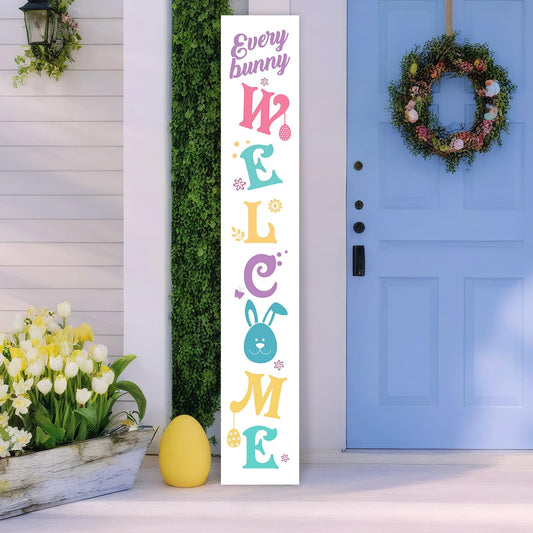flangairy Easter Porch Sign, 47"H Large Wooden Porch Decor, Tall Leaner Vertical Welcome Sign for Front Door Standing, Easter Spring Outdoor Yard Rustic Farmhouse Decorations for Home