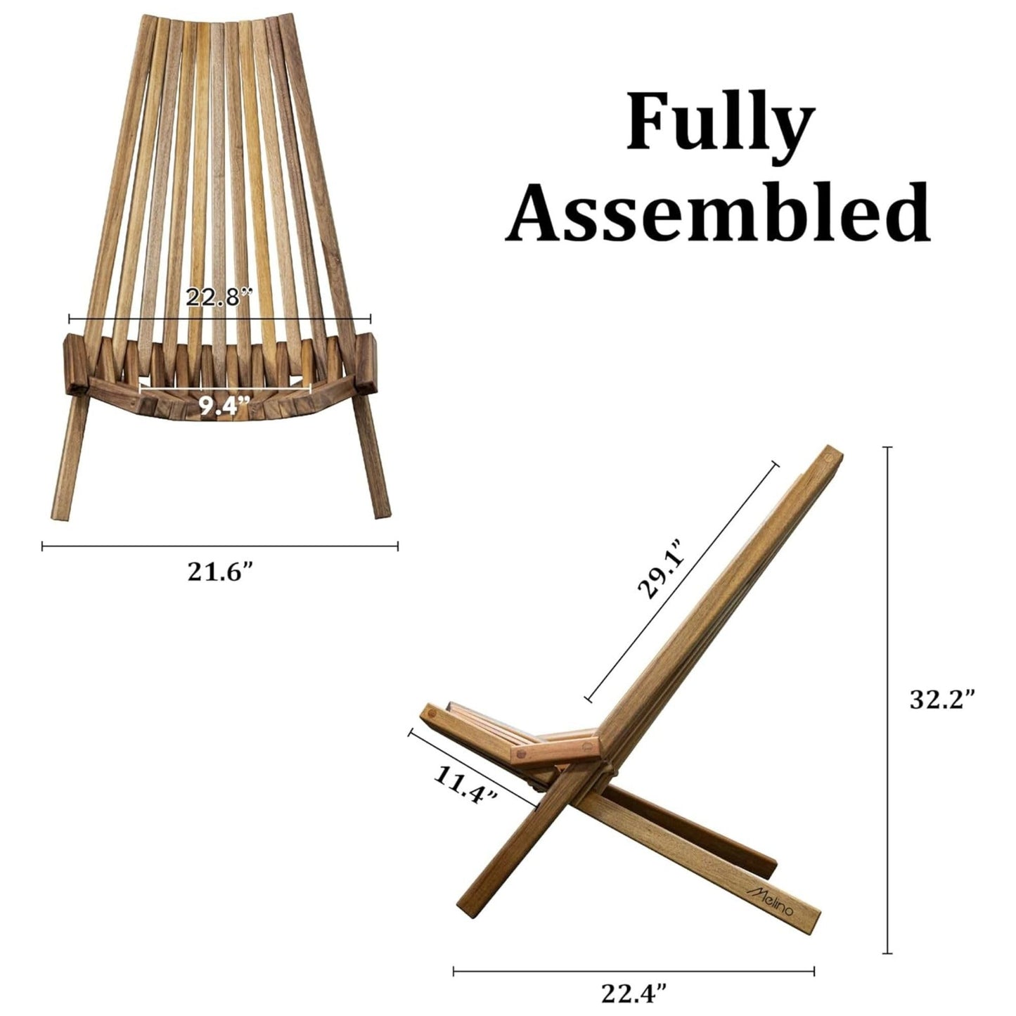 Melino Tamarack Acacia Wood Folding Lounge Chair with Weather-Resistant, Natural Finish – Low Profile Boho Outdoor Lounger Furniture with Tall Backrest for Patio, Backyard, Beach, and Camping