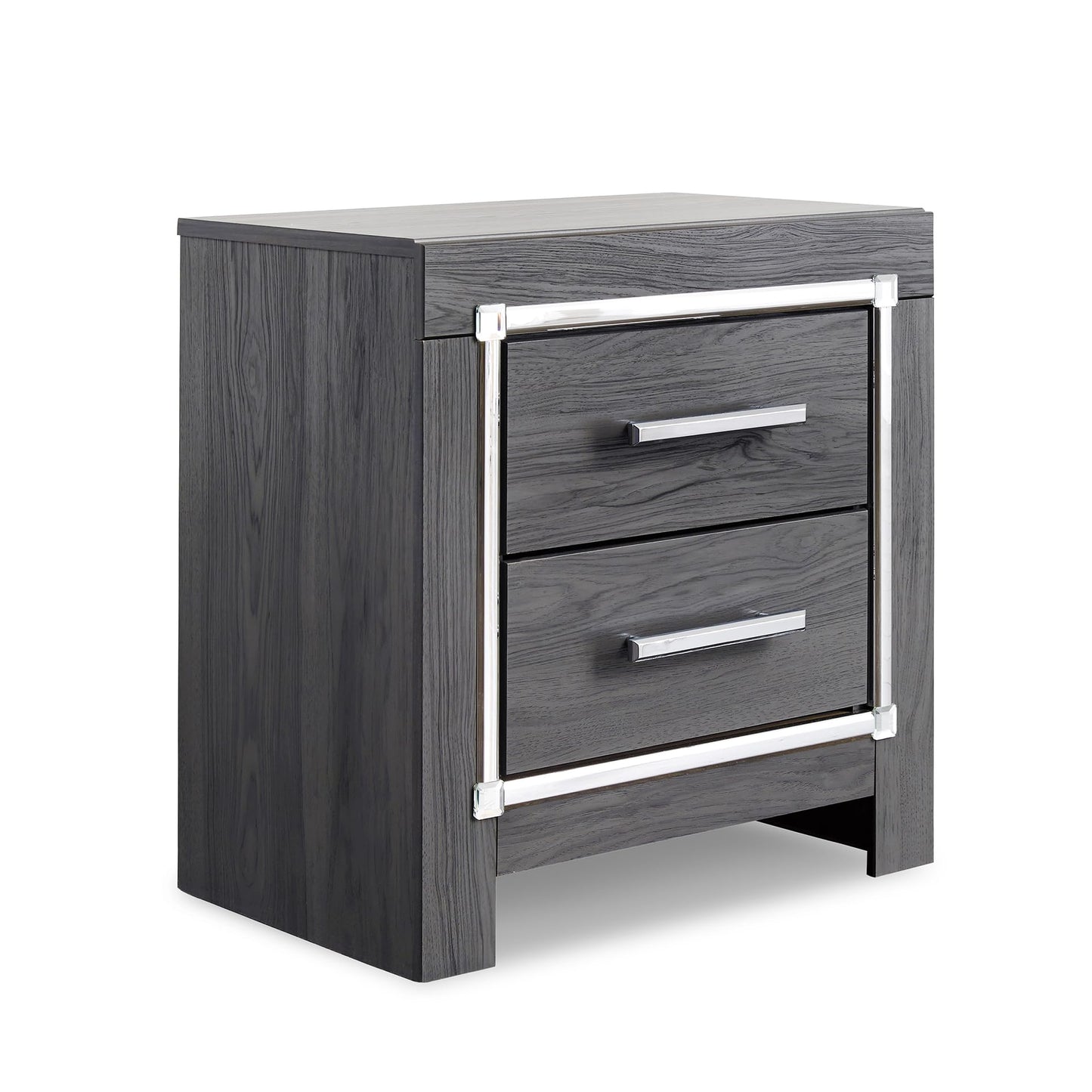 Signature Design by Ashley Lodanna Modern Glam 2 Drawer Nightstand with USB & Wireless Charging Options, 24.41" Tall, Gray Wood Grain