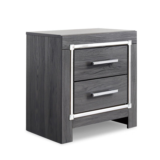Signature Design by Ashley Lodanna Modern Glam 2 Drawer Nightstand with USB & Wireless Charging Options, 24.41" Tall, Gray Wood Grain