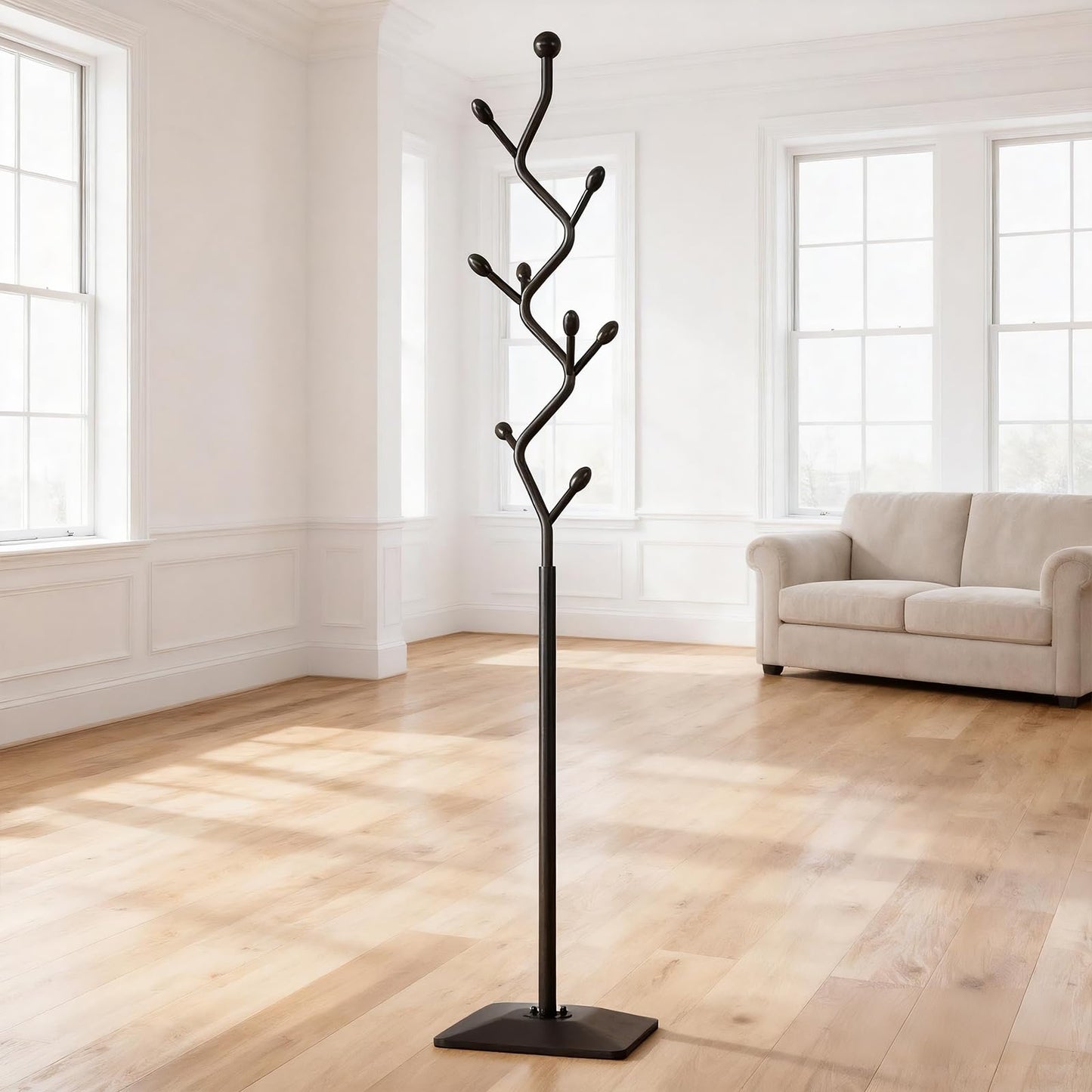 ZEYEXE Tree-shaped coat rack,Coat Tree Freestanding with 8 Hooks and Sturdy Metal Base for Coat Hats Purses,Coat Stand for Entryway,Bedroom
