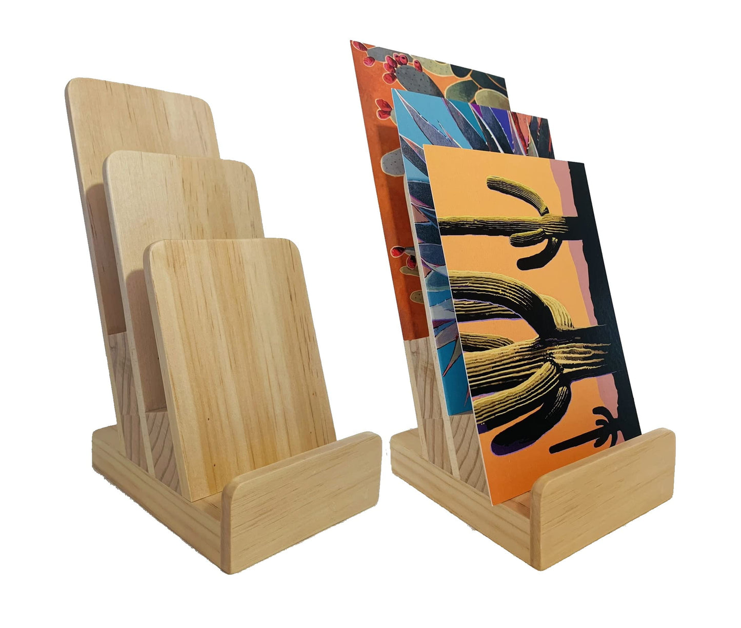 Elegant 3-Tier Pine Wood Literature Holder, Trifold Brochure Holder, Flyer Holder, Postcard Display and Countertop Wooden Display Stand [Pack of 1]