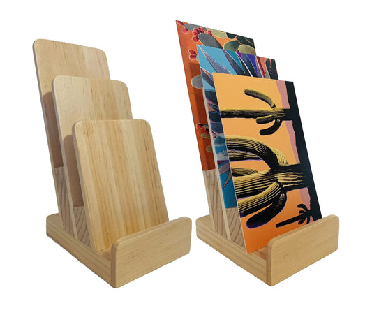 Elegant 3-Tier Pine Wood Literature Holder, Trifold Brochure Holder, Flyer Holder, Postcard Display and Countertop Wooden Display Stand [Pack of 1]