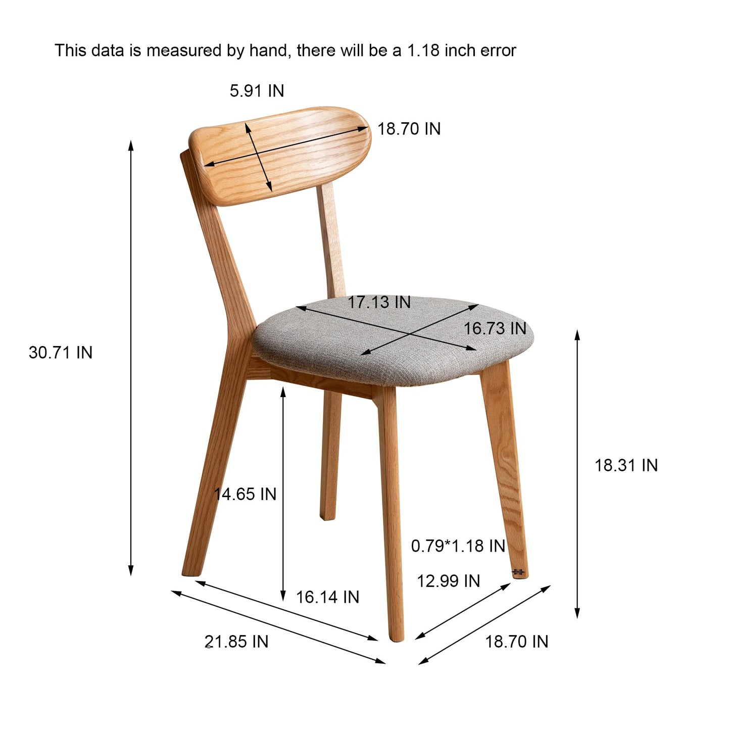 KEIKI Wooden Dining Chairs, 100% Solid Oak Wood Dining Chairs with Rounded Backrest,Kitchen,Dining Room