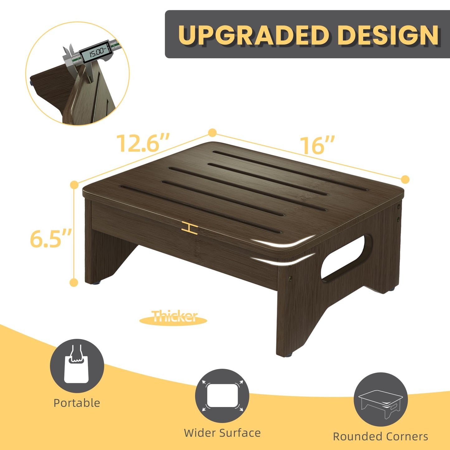 Wooden Step Stool for Adults & Kids, Non-Slip Rubber Feet, 6.5 INCH High, Lightweight Small Step, 450 LBS Capacity, Bed Step Stool for High Bed, Bathroom & Kitchen (Walnut)